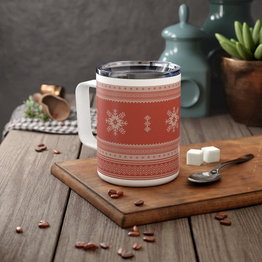 Scandinavian Christmas Dark Red Insulated Coffee Mug - The Global Wanderer