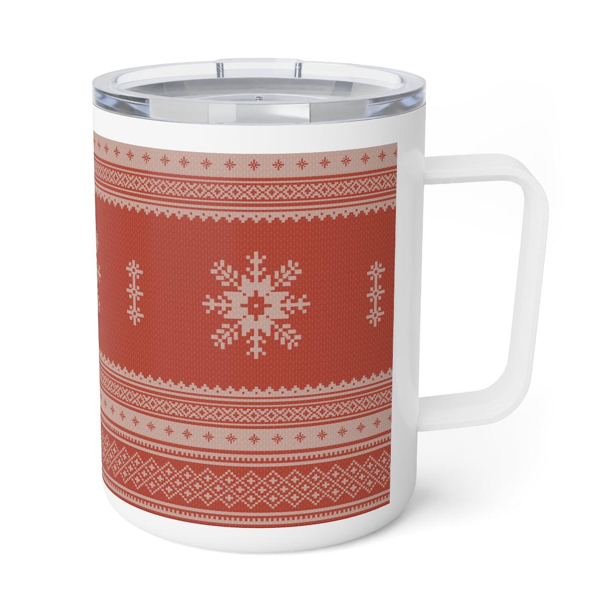 Scandinavian Christmas Dark Red Insulated Coffee Mug - The Global Wanderer