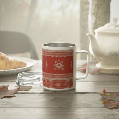 Scandinavian Christmas Dark Red Insulated Coffee Mug - The Global Wanderer