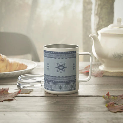 Scandinavian Christmas Light Blue Insulated Coffee Mug - The Global Wanderer