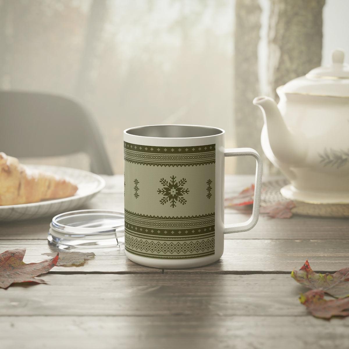 Scandinavian Christmas Light Green Insulated Coffee Mug - The Global Wanderer