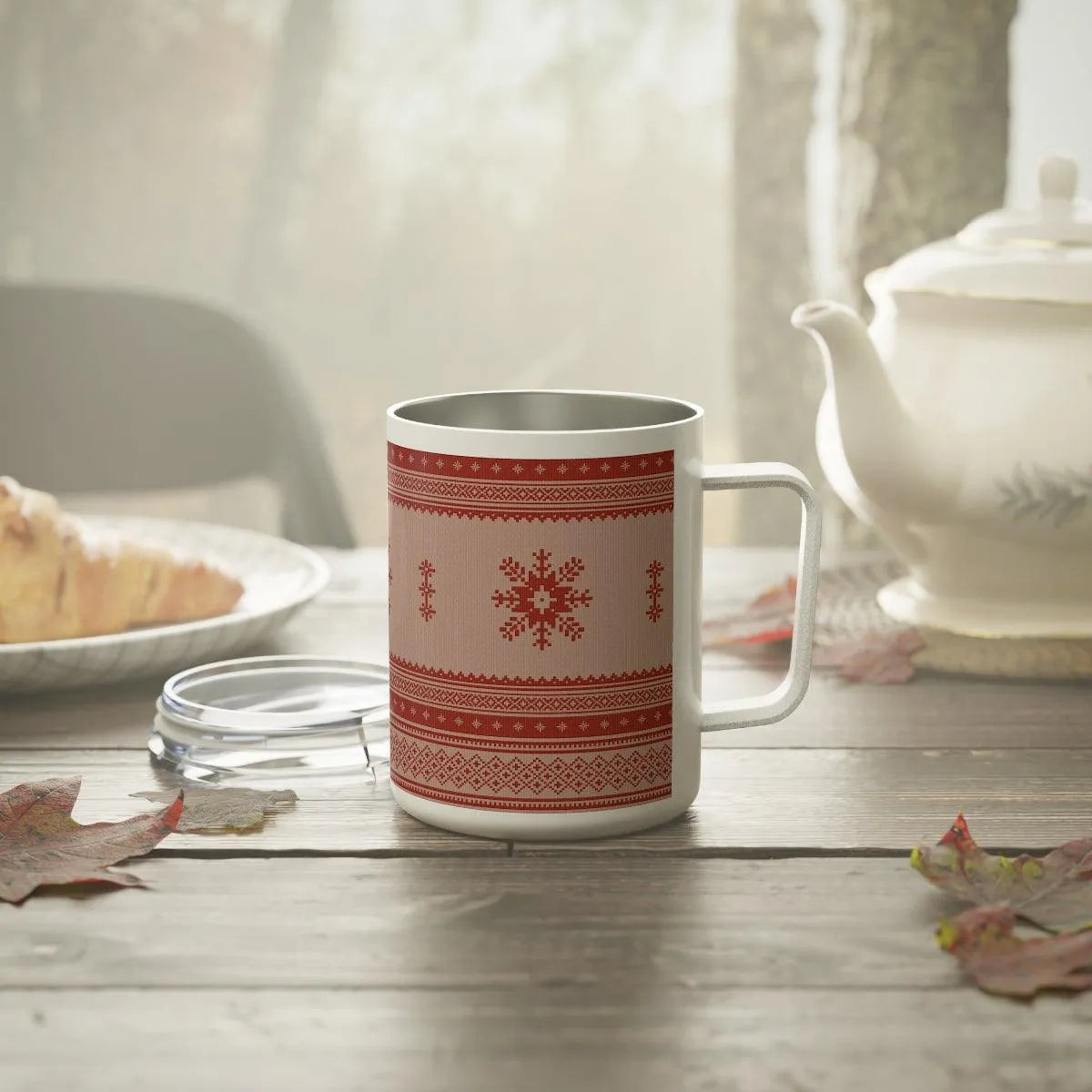 Scandinavian Christmas Light Red Insulated Coffee Mug - The Global Wanderer