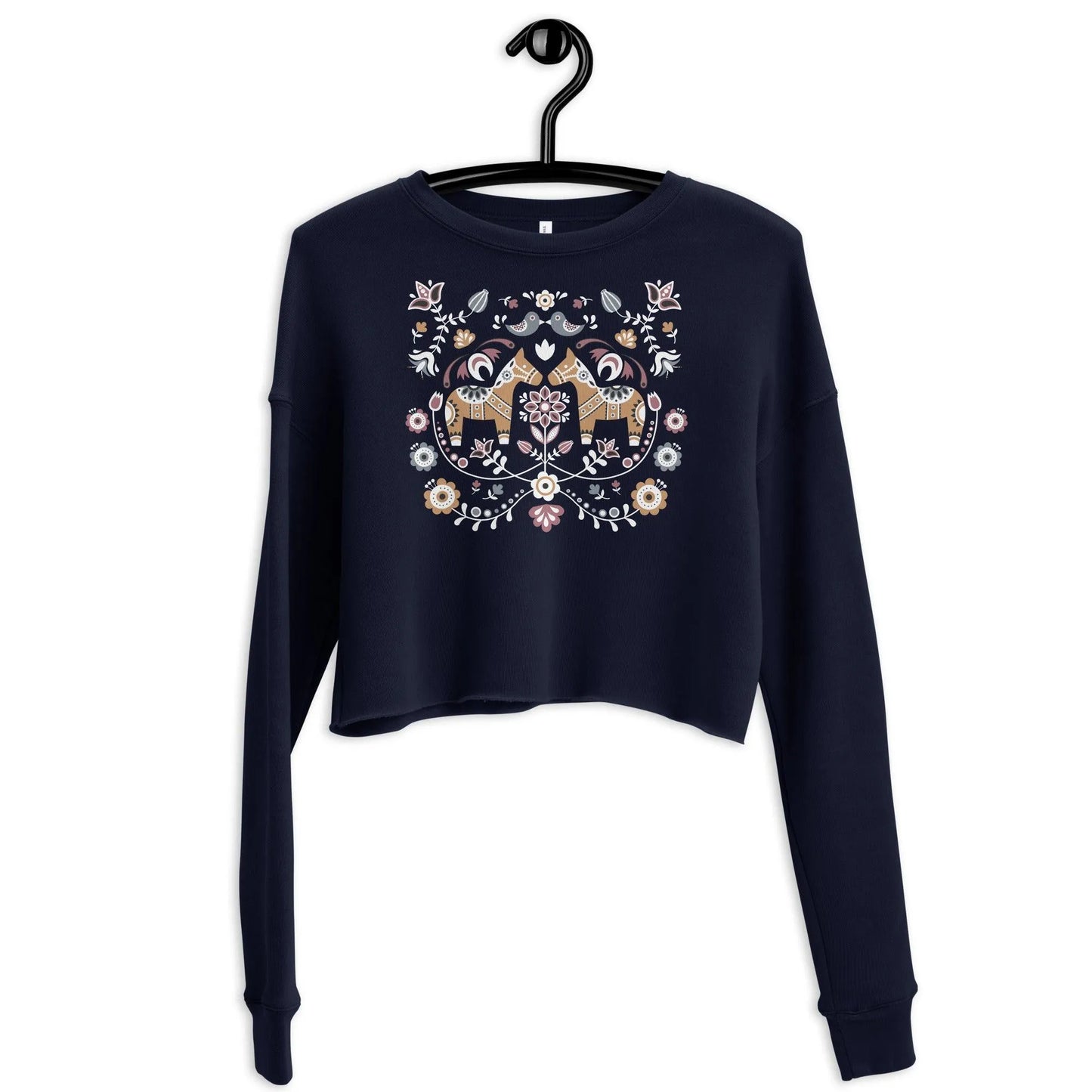 Swedish Dala Horse Cropped Sweatshirt - Dark - The Global Wanderer