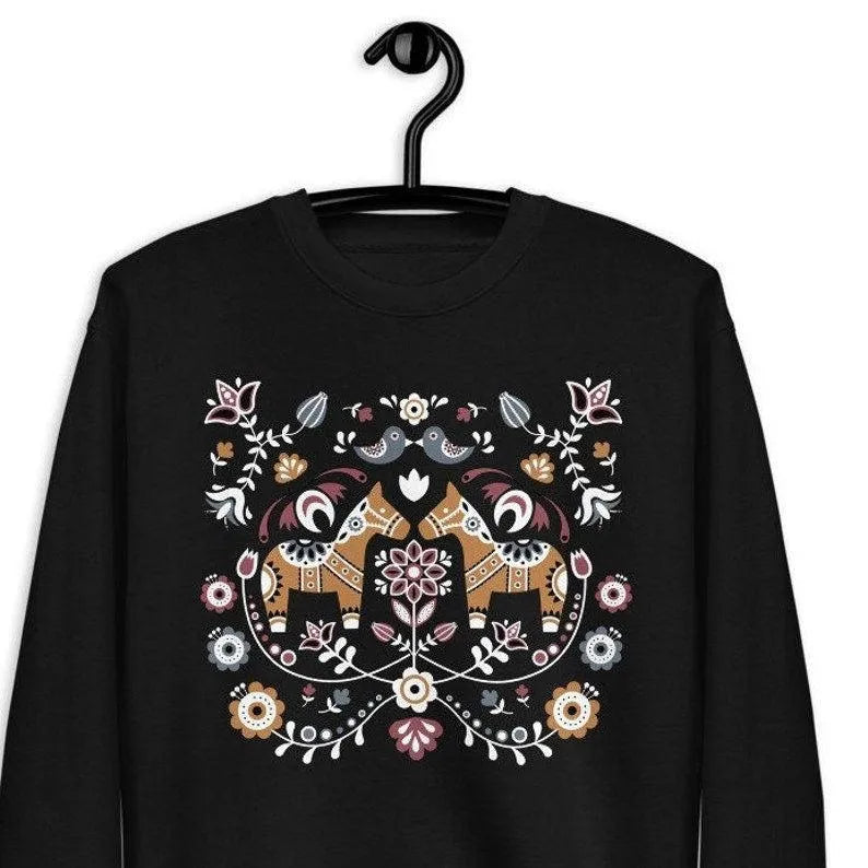 Swedish Dala Horse Fleece Sweatshirt - The Global Wanderer