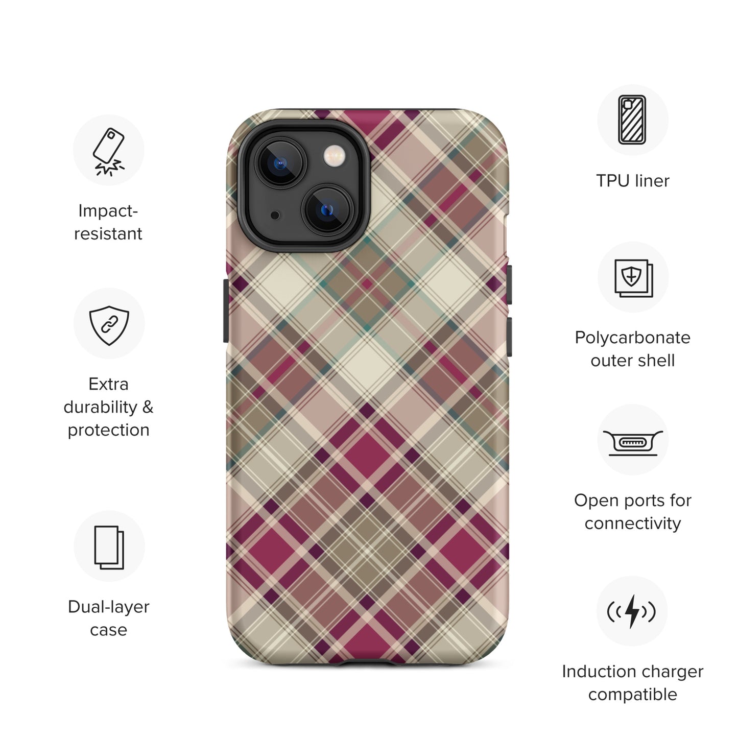 Scottish Plaid Print Tough iPhone 14 case